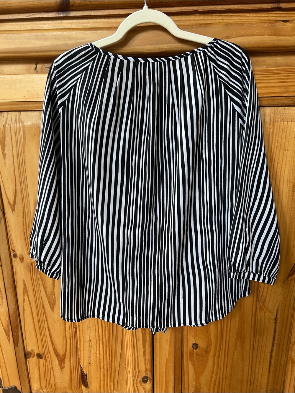 Milano Top Striped Black & White Peasant Blouse 3/4 Sleeves Lightweight - Picture 6 of 8